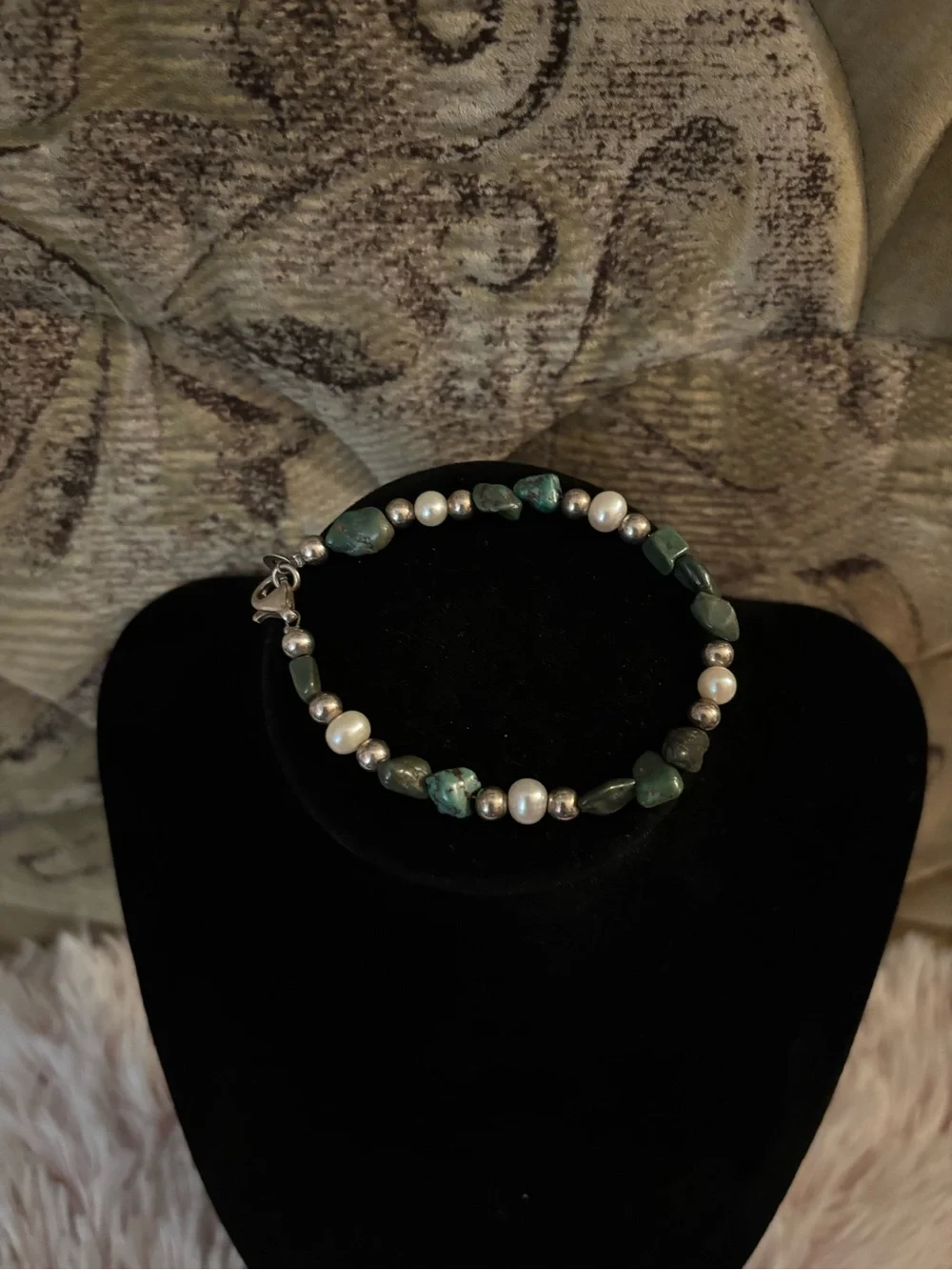 Carolyn Pollack 925 Sterling Silver Turquoise + Pearl Beaded Bracelet - 7 inches